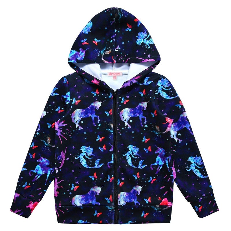 QPANCY Hoodie for Girls Mermaid Zip Up Jackets Sweatshirt Navy Blue Tops Outfit 10 11 - Image 1